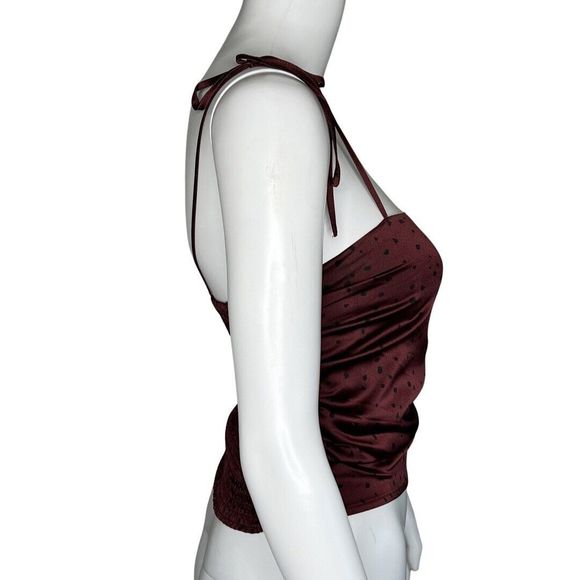 Abercrombie & Fitch Shirt Womens Small Brown Black Polka Dot Crop Top Festival - Picture 2 of 7